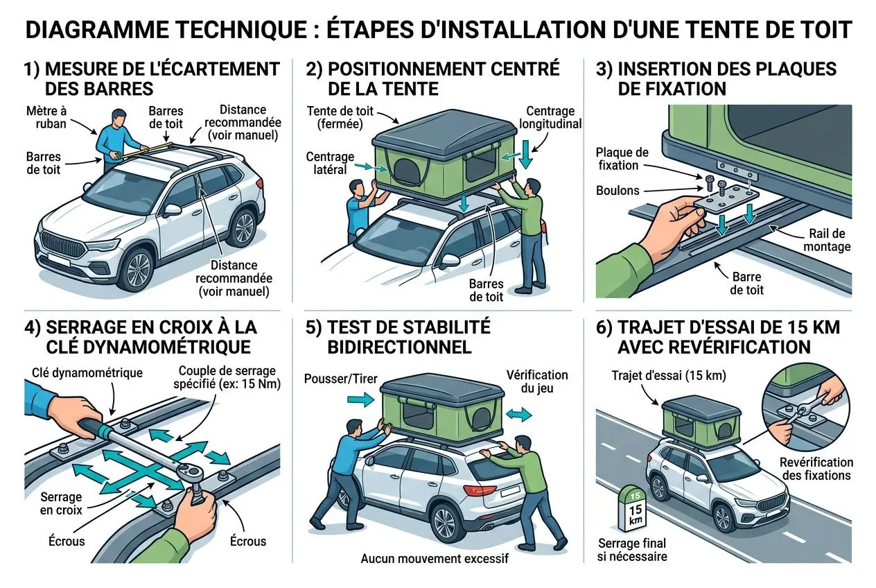 Processus d'installation d'une tente de toit
